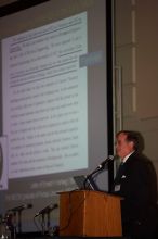 Nicholas A. Peppas gave the AIChE institute lecture, Le Plus &Atilde;�a Change...Nanotechnology and Bioengineering in An Evolving Chemical Engineering World, on Wednesday, November 7, 2007.

Filename: SRM_20071107_1331244.jpg
Aperture: f/2.8
Shutter Speed: 1/250
Body: Canon EOS-1D Mark II
Lens: Canon EF 80-200mm f/2.8 L