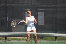 First singles UT sophomore Vanja Corovic defeated CSUS freshman Melissa Valenzuela 6-2, 6-0.  The University of Texas defeated Sacramento State on Saturday, March 22, 2008.

Filename: SRM_20080322_1232003.jpg
Aperture: f/2.8
Shutter Speed: 1/4000
Body: Canon EOS-1D Mark II
Lens: Canon EF 300mm f/2.8 L IS
