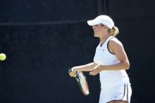 Second singles UT senior Courtney Zauft defeated CSUS junior Anastassia Lyssenko 4-6, 6-3, 10-6. The University of Texas defeated Sacramento State on Saturday, March 22, 2008.
Filename: SRM_20080322_1303581.jpg
Aperture: f/2.8
Shutter Speed: 1/2000
Body: Canon EOS-1D Mark II
Lens: Canon EF 300mm f/2.8 L IS