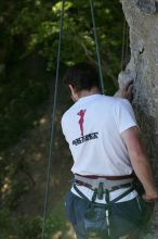 Me top roping Lick the Window (5.10c), shot by Javier Morales from the top of Ack! (5.11b, but using the crack for the start instead) that I top roped up with my camera on my back.  It was another long day of rock climbing at Seismic Wall on Austin's Barton Creek Greenbelt, Sunday, April 5, 2009.

Filename: SRM_20090405_17291051.jpg
Aperture: f/5.6
Shutter Speed: 1/320
Body: Canon EOS-1D Mark II
Lens: Canon EF 80-200mm f/2.8 L