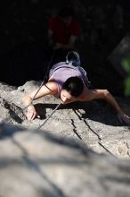 Beth Marek top rope climbing Roo Dog (5.8) with Andrew Dreher belaying, taken from the anchors of the route. It was Beth's third time outside, and another long day of rock climbing at Seismic Wall on Austin's Barton Creek Greenbelt, Monday, May 25, 2009.
Filename: SRM_20090525_09422602.JPG
Aperture: f/4.0
Shutter Speed: 1/2000
Body: Canon EOS-1D Mark II
Lens: Canon EF 80-200mm f/2.8 L