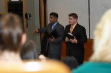 Jesse Gall and Bimal Patel rehearse their Duo Interpretive of "Promises" by B.Z. Goldberg and Justine Shapiro.  The University of Texas' Speech Team will compete in the American Forensic Associations National Individual Events Tournament (AFA NIET) in Gai

Filename: SRM_20060325_142234_8.jpg
Aperture: f/3.5
Shutter Speed: 1/160
Body: Canon EOS 20D
Lens: Canon EF 80-200mm f/2.8 L
