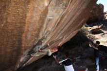Bouldering in Hueco Tanks on 02/27/2016 with Blue Lizard Climbing and Yoga
Filename: SRM_20160227_1055000.JPG
Aperture: f/8.0
Shutter Speed: 1/250
Body: Canon EOS 20D
Lens: Canon EF 16-35mm f/2.8 L