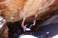 Bouldering in Hueco Tanks on 02/27/2016 with Blue Lizard Climbing and Yoga
Filename: SRM_20160227_1449051.JPG
Aperture: f/2.8
Shutter Speed: 1/250
Body: Canon EOS 20D
Lens: Canon EF 16-35mm f/2.8 L