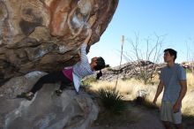 Bouldering in Hueco Tanks on 03/18/2016 with Blue Lizard Climbing and Yoga
Filename: SRM_20160318_0933180.jpg
Aperture: f/6.3
Shutter Speed: 1/250
Body: Canon EOS 20D
Lens: Canon EF 16-35mm f/2.8 L
