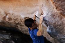 Bouldering in Hueco Tanks on 11/02/2018 with Blue Lizard Climbing and Yoga
Filename: SRM_20181102_1157431.jpg
Aperture: f/2.0
Shutter Speed: 1/400
Body: Canon EOS-1D Mark II
Lens: Canon EF 85mm f/1.2 L II