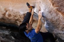 Bouldering in Hueco Tanks on 11/02/2018 with Blue Lizard Climbing and Yoga
Filename: SRM_20181102_1201430.jpg
Aperture: f/2.0
Shutter Speed: 1/320
Body: Canon EOS-1D Mark II
Lens: Canon EF 85mm f/1.2 L II