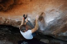 Bouldering in Hueco Tanks on 11/02/2018 with Blue Lizard Climbing and Yoga
Filename: SRM_20181102_1220070.jpg
Aperture: f/4.0
Shutter Speed: 1/400
Body: Canon EOS-1D Mark II
Lens: Canon EF 16-35mm f/2.8 L