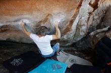 Bouldering in Hueco Tanks on 11/02/2018 with Blue Lizard Climbing and Yoga
Filename: SRM_20181102_1223160.jpg
Aperture: f/4.0
Shutter Speed: 1/320
Body: Canon EOS-1D Mark II
Lens: Canon EF 16-35mm f/2.8 L