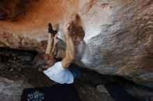 Bouldering in Hueco Tanks on 11/02/2018 with Blue Lizard Climbing and Yoga
Filename: SRM_20181102_1246000.jpg
Aperture: f/4.0
Shutter Speed: 1/400
Body: Canon EOS-1D Mark II
Lens: Canon EF 16-35mm f/2.8 L