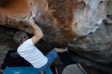 Bouldering in Hueco Tanks on 11/02/2018 with Blue Lizard Climbing and Yoga
Filename: SRM_20181102_1254000.jpg
Aperture: f/4.0
Shutter Speed: 1/500
Body: Canon EOS-1D Mark II
Lens: Canon EF 16-35mm f/2.8 L