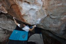 Bouldering in Hueco Tanks on 11/02/2018 with Blue Lizard Climbing and Yoga
Filename: SRM_20181102_1316160.jpg
Aperture: f/4.5
Shutter Speed: 1/400
Body: Canon EOS-1D Mark II
Lens: Canon EF 16-35mm f/2.8 L
