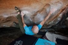 Bouldering in Hueco Tanks on 11/02/2018 with Blue Lizard Climbing and Yoga
Filename: SRM_20181102_1319080.jpg
Aperture: f/4.5
Shutter Speed: 1/320
Body: Canon EOS-1D Mark II
Lens: Canon EF 16-35mm f/2.8 L