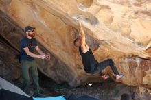 Bouldering in Hueco Tanks on 11/03/2018 with Blue Lizard Climbing and Yoga
Filename: SRM_20181103_1214381.jpg
Aperture: f/2.0
Shutter Speed: 1/1600
Body: Canon EOS-1D Mark II
Lens: Canon EF 50mm f/1.8 II