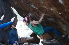 Bouldering in Hueco Tanks on 11/24/2018 with Blue Lizard Climbing and Yoga
Filename: SRM_20181124_1557100.jpg
Aperture: f/4.0
Shutter Speed: 1/250
Body: Canon EOS-1D Mark II
Lens: Canon EF 50mm f/1.8 II