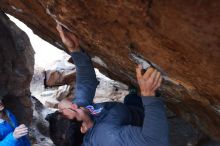 Bouldering in Hueco Tanks on 11/24/2018 with Blue Lizard Climbing and Yoga
Filename: SRM_20181124_1619200.jpg
Aperture: f/4.5
Shutter Speed: 1/250
Body: Canon EOS-1D Mark II
Lens: Canon EF 16-35mm f/2.8 L