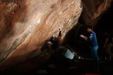 Bouldering in Hueco Tanks on 11/22/2018 with Blue Lizard Climbing and Yoga
Filename: SRM_20181122_1557540.jpg
Aperture: f/8.0
Shutter Speed: 1/250
Body: Canon EOS-1D Mark II
Lens: Canon EF 16-35mm f/2.8 L