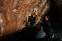 Bouldering in Hueco Tanks on 11/22/2018 with Blue Lizard Climbing and Yoga
Filename: SRM_20181122_1604310.jpg
Aperture: f/8.0
Shutter Speed: 1/250
Body: Canon EOS-1D Mark II
Lens: Canon EF 16-35mm f/2.8 L