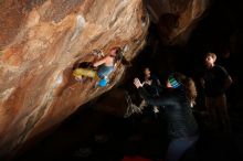 Bouldering in Hueco Tanks on 11/22/2018 with Blue Lizard Climbing and Yoga
Filename: SRM_20181122_1610510.jpg
Aperture: f/8.0
Shutter Speed: 1/250
Body: Canon EOS-1D Mark II
Lens: Canon EF 16-35mm f/2.8 L