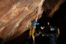 Bouldering in Hueco Tanks on 11/22/2018 with Blue Lizard Climbing and Yoga
Filename: SRM_20181122_1612150.jpg
Aperture: f/8.0
Shutter Speed: 1/250
Body: Canon EOS-1D Mark II
Lens: Canon EF 16-35mm f/2.8 L