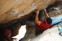 Bouldering in Hueco Tanks on 11/09/2018 with Blue Lizard Climbing and Yoga
Filename: SRM_20181109_1602310.jpg
Aperture: f/2.0
Shutter Speed: 1/50
Body: Canon EOS-1D Mark II
Lens: Canon EF 50mm f/1.8 II