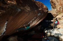 Bouldering in Hueco Tanks on 12/09/2018 with Blue Lizard Climbing and Yoga
Filename: SRM_20181209_1701000.jpg
Aperture: f/5.6
Shutter Speed: 1/250
Body: Canon EOS-1D Mark II
Lens: Canon EF 16-35mm f/2.8 L
