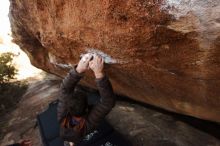Bouldering in Hueco Tanks on 12/14/2018 with Blue Lizard Climbing and Yoga
Filename: SRM_20181214_1556271.jpg
Aperture: f/5.6
Shutter Speed: 1/250
Body: Canon EOS-1D Mark II
Lens: Canon EF 16-35mm f/2.8 L
