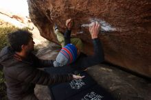 Bouldering in Hueco Tanks on 12/14/2018 with Blue Lizard Climbing and Yoga
Filename: SRM_20181214_1558291.jpg
Aperture: f/6.3
Shutter Speed: 1/250
Body: Canon EOS-1D Mark II
Lens: Canon EF 16-35mm f/2.8 L