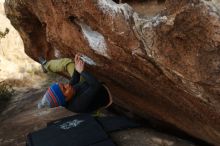 Bouldering in Hueco Tanks on 12/14/2018 with Blue Lizard Climbing and Yoga
Filename: SRM_20181214_1605020.jpg
Aperture: f/4.0
Shutter Speed: 1/250
Body: Canon EOS-1D Mark II
Lens: Canon EF 50mm f/1.8 II