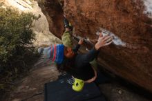 Bouldering in Hueco Tanks on 12/14/2018 with Blue Lizard Climbing and Yoga
Filename: SRM_20181214_1659031.jpg
Aperture: f/5.6
Shutter Speed: 1/250
Body: Canon EOS-1D Mark II
Lens: Canon EF 16-35mm f/2.8 L