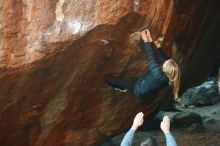Bouldering in Hueco Tanks on 12/22/2018 with Blue Lizard Climbing and Yoga
Filename: SRM_20181222_1742400.jpg
Aperture: f/2.2
Shutter Speed: 1/320
Body: Canon EOS-1D Mark II
Lens: Canon EF 50mm f/1.8 II