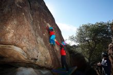 Bouldering in Hueco Tanks on 01/01/2019 with Blue Lizard Climbing and Yoga
Filename: SRM_20190101_1221080.jpg
Aperture: f/7.1
Shutter Speed: 1/250
Body: Canon EOS-1D Mark II
Lens: Canon EF 16-35mm f/2.8 L