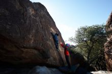 Bouldering in Hueco Tanks on 01/01/2019 with Blue Lizard Climbing and Yoga
Filename: SRM_20190101_1222260.jpg
Aperture: f/7.1
Shutter Speed: 1/250
Body: Canon EOS-1D Mark II
Lens: Canon EF 16-35mm f/2.8 L