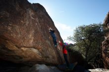 Bouldering in Hueco Tanks on 01/01/2019 with Blue Lizard Climbing and Yoga
Filename: SRM_20190101_1222310.jpg
Aperture: f/7.1
Shutter Speed: 1/250
Body: Canon EOS-1D Mark II
Lens: Canon EF 16-35mm f/2.8 L