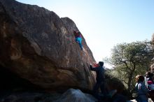 Bouldering in Hueco Tanks on 01/01/2019 with Blue Lizard Climbing and Yoga
Filename: SRM_20190101_1225110.jpg
Aperture: f/7.1
Shutter Speed: 1/250
Body: Canon EOS-1D Mark II
Lens: Canon EF 16-35mm f/2.8 L