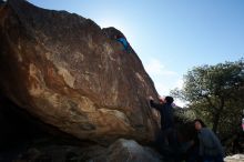 Bouldering in Hueco Tanks on 01/01/2019 with Blue Lizard Climbing and Yoga
Filename: SRM_20190101_1225250.jpg
Aperture: f/7.1
Shutter Speed: 1/250
Body: Canon EOS-1D Mark II
Lens: Canon EF 16-35mm f/2.8 L