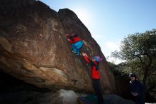 Bouldering in Hueco Tanks on 01/01/2019 with Blue Lizard Climbing and Yoga
Filename: SRM_20190101_1228250.jpg
Aperture: f/7.1
Shutter Speed: 1/250
Body: Canon EOS-1D Mark II
Lens: Canon EF 16-35mm f/2.8 L