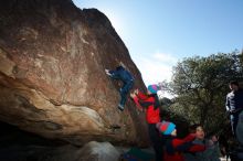 Bouldering in Hueco Tanks on 01/01/2019 with Blue Lizard Climbing and Yoga
Filename: SRM_20190101_1230200.jpg
Aperture: f/7.1
Shutter Speed: 1/250
Body: Canon EOS-1D Mark II
Lens: Canon EF 16-35mm f/2.8 L