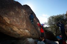 Bouldering in Hueco Tanks on 01/01/2019 with Blue Lizard Climbing and Yoga
Filename: SRM_20190101_1230280.jpg
Aperture: f/7.1
Shutter Speed: 1/250
Body: Canon EOS-1D Mark II
Lens: Canon EF 16-35mm f/2.8 L