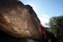 Bouldering in Hueco Tanks on 01/01/2019 with Blue Lizard Climbing and Yoga
Filename: SRM_20190101_1230400.jpg
Aperture: f/7.1
Shutter Speed: 1/250
Body: Canon EOS-1D Mark II
Lens: Canon EF 16-35mm f/2.8 L