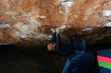 Bouldering in Hueco Tanks on 12/28/2018 with Blue Lizard Climbing and Yoga
Filename: SRM_20181228_1132480.jpg
Aperture: f/8.0
Shutter Speed: 1/250
Body: Canon EOS-1D Mark II
Lens: Canon EF 16-35mm f/2.8 L