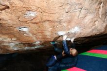 Bouldering in Hueco Tanks on 12/28/2018 with Blue Lizard Climbing and Yoga
Filename: SRM_20181228_1137010.jpg
Aperture: f/8.0
Shutter Speed: 1/250
Body: Canon EOS-1D Mark II
Lens: Canon EF 16-35mm f/2.8 L