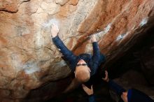 Bouldering in Hueco Tanks on 12/28/2018 with Blue Lizard Climbing and Yoga
Filename: SRM_20181228_1157430.jpg
Aperture: f/8.0
Shutter Speed: 1/250
Body: Canon EOS-1D Mark II
Lens: Canon EF 16-35mm f/2.8 L
