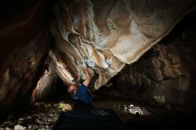 Bouldering in Hueco Tanks on 01/12/2019 with Blue Lizard Climbing and Yoga
Filename: SRM_20190112_1524100.jpg
Aperture: f/8.0
Shutter Speed: 1/250
Body: Canon EOS-1D Mark II
Lens: Canon EF 16-35mm f/2.8 L