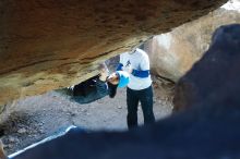 Bouldering in Hueco Tanks on 01/26/2019 with Blue Lizard Climbing and Yoga
Filename: SRM_20190126_1331290.jpg
Aperture: f/3.5
Shutter Speed: 1/250
Body: Canon EOS-1D Mark II
Lens: Canon EF 50mm f/1.8 II