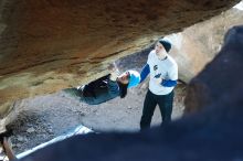 Bouldering in Hueco Tanks on 01/26/2019 with Blue Lizard Climbing and Yoga
Filename: SRM_20190126_1331300.jpg
Aperture: f/3.5
Shutter Speed: 1/250
Body: Canon EOS-1D Mark II
Lens: Canon EF 50mm f/1.8 II