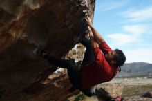 Bouldering in Hueco Tanks on 02/03/2019 with Blue Lizard Climbing and Yoga
Filename: SRM_20190203_1125000.jpg
Aperture: f/4.0
Shutter Speed: 1/800
Body: Canon EOS-1D Mark II
Lens: Canon EF 50mm f/1.8 II