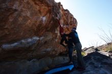 Bouldering in Hueco Tanks on 02/22/2019 with Blue Lizard Climbing and Yoga
Filename: SRM_20190222_1158490.jpg
Aperture: f/14.0
Shutter Speed: 1/250
Body: Canon EOS-1D Mark II
Lens: Canon EF 16-35mm f/2.8 L