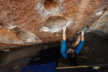 Bouldering in Hueco Tanks on 03/01/2019 with Blue Lizard Climbing and Yoga
Filename: SRM_20190301_1136470.jpg
Aperture: f/5.6
Shutter Speed: 1/160
Body: Canon EOS-1D Mark II
Lens: Canon EF 16-35mm f/2.8 L