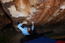 Bouldering in Hueco Tanks on 03/01/2019 with Blue Lizard Climbing and Yoga
Filename: SRM_20190301_1142250.jpg
Aperture: f/5.0
Shutter Speed: 1/250
Body: Canon EOS-1D Mark II
Lens: Canon EF 16-35mm f/2.8 L